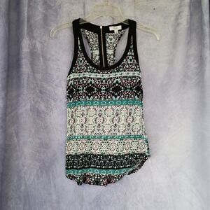 Candies Y2K Floral Boho Zipper Racerback Tank Top